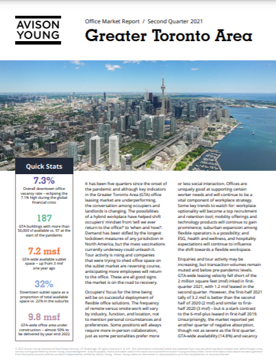 Greater Toronto Area Office Market Report Second Quarter 2021
