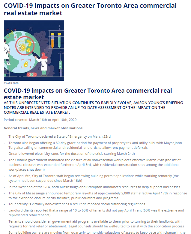 COVID-19 impacts on Greater Toronto Area commercial real estate market