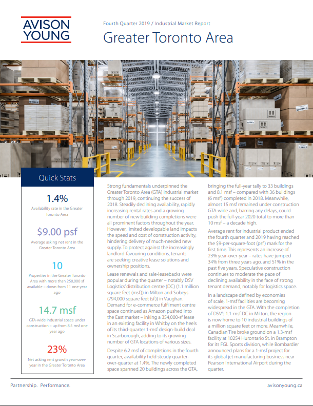 Fourth-Quarter 2019 Greater Toronto Area Industrial Market Report